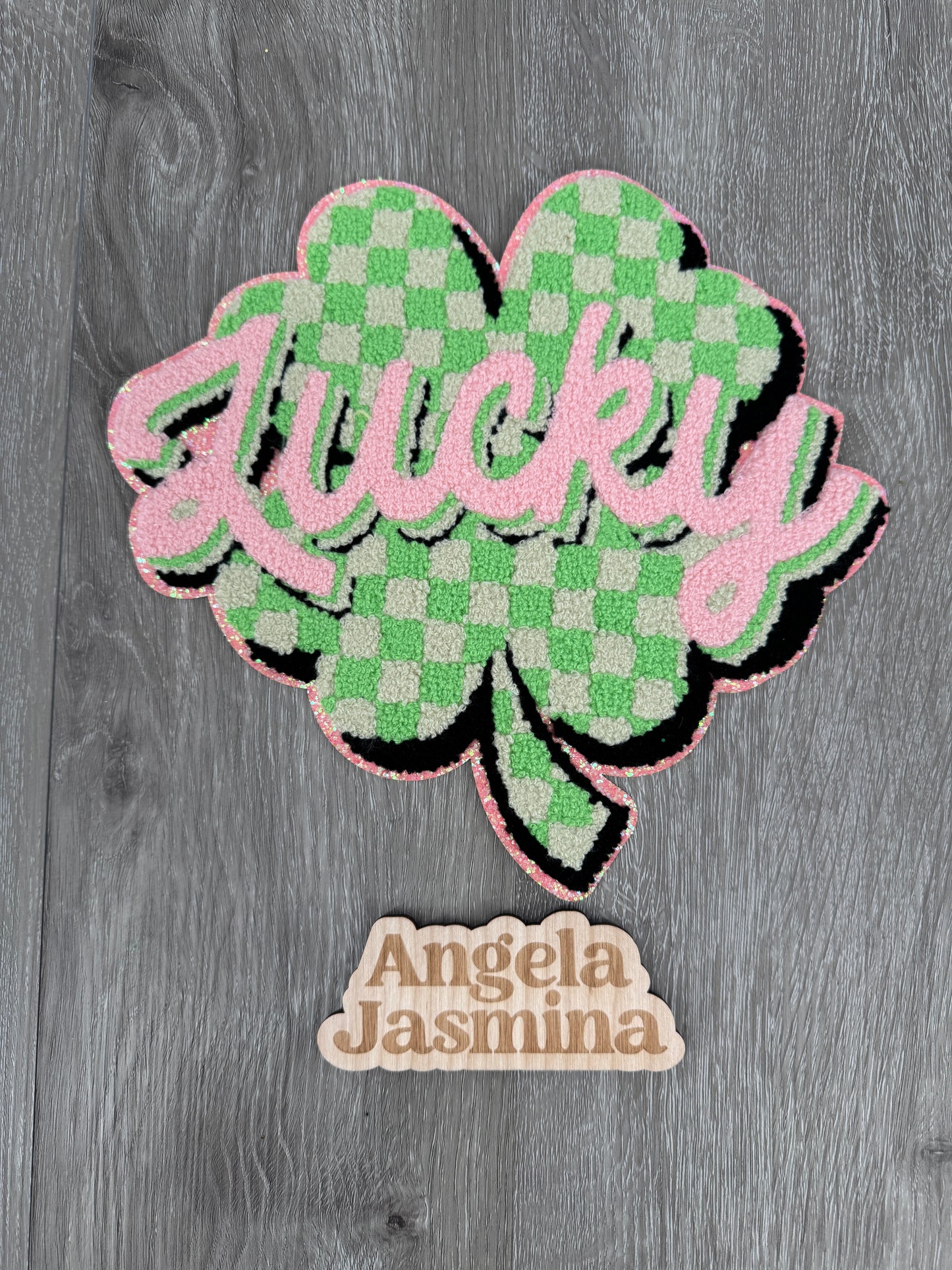 Checkered Lucky Shamrock Chenille Patch