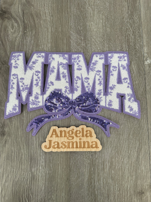 Lavender Mama Floral Bow Sequins and Chenille Patch