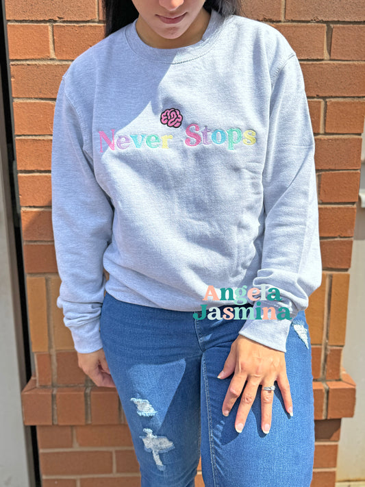 Brain Never Stops Embroidered Crewneck Sweatshirt