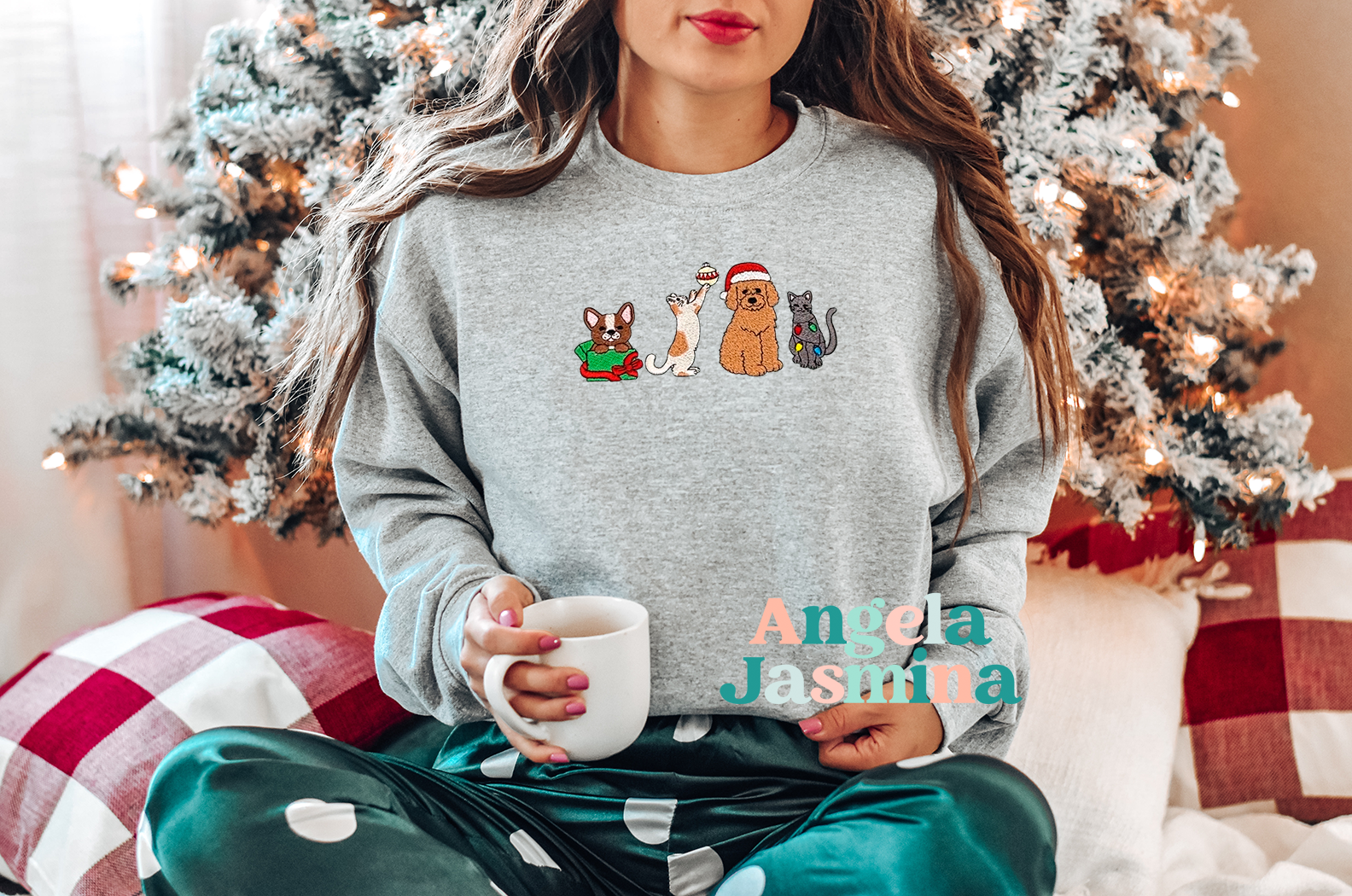 ChristmasCat&DogsEmbroideredSweatshirt